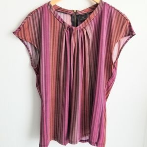 Worthington Sleeveless Top Tank Striped Black Orange Pink NWT